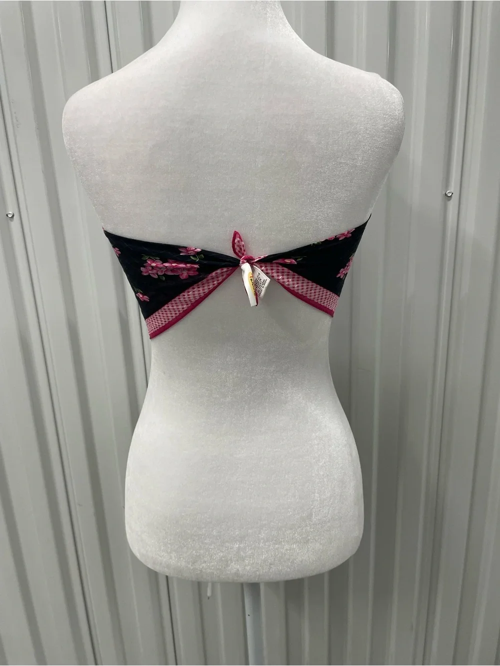 Vintage Silk Black Pink Floral Gingham Scarf Top Bandana Whimsigoth Coquette Y2K